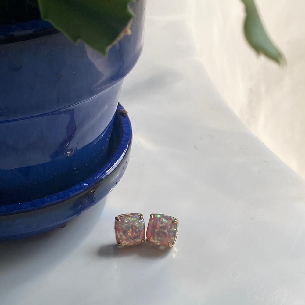 Pink Kate Spade Square Sparkle Studs